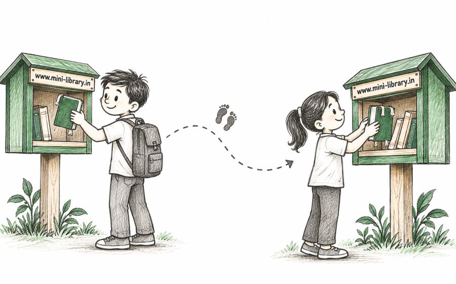 A book moving between two Mini-Libraries