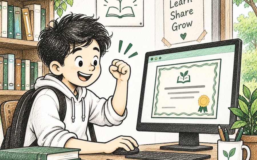 A student with a downloadable certificate