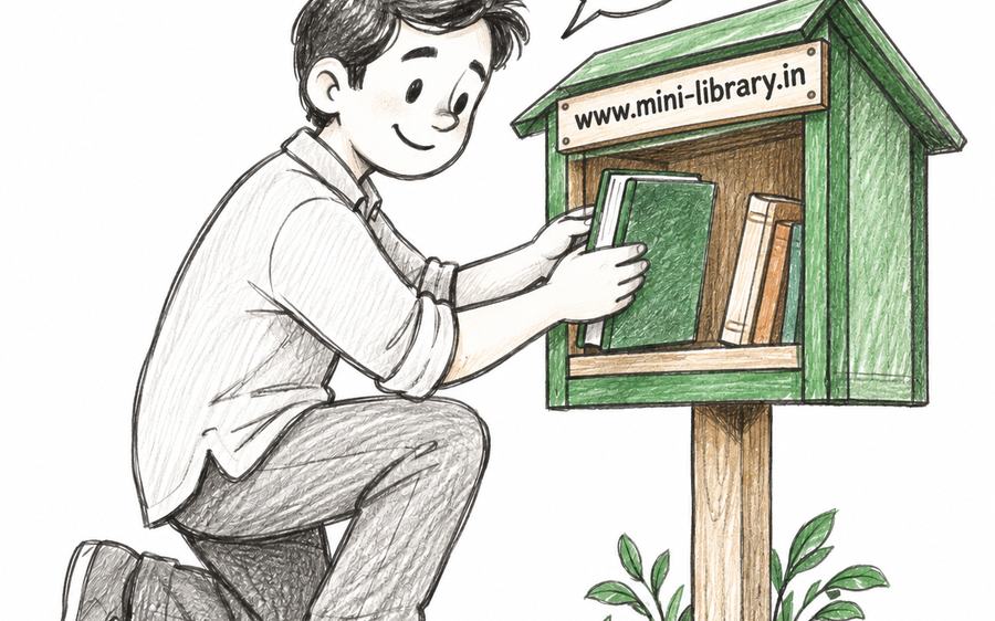 A person placing a book in a small community Mini-Library