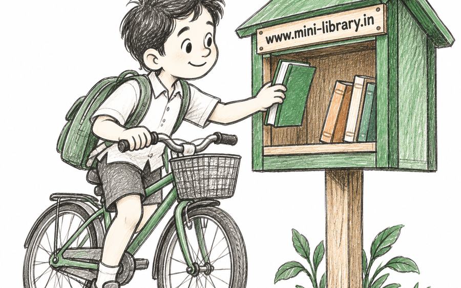 A child taking a book from a roadside Mini-Library